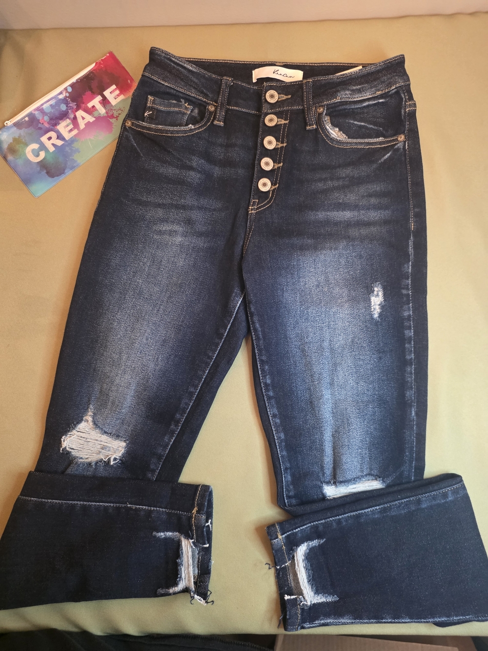 KanCan Dark Blue Distressed Cropped Button-Fly Jeans Size 5/26